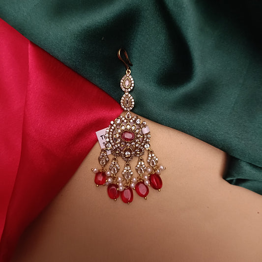 Beautiful Victorian Tika In Maroon Beads