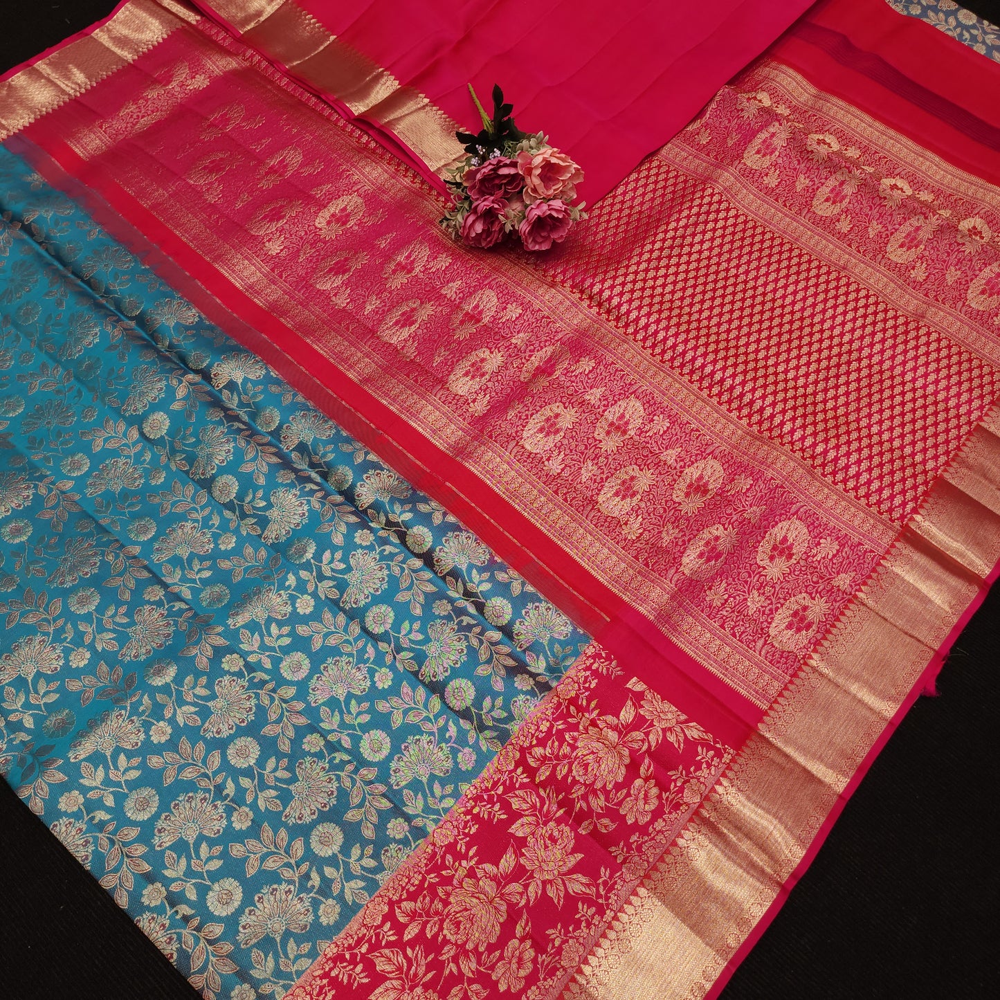 Handloom Pure Resham German Silver Zari Kanchi Pattu Saree