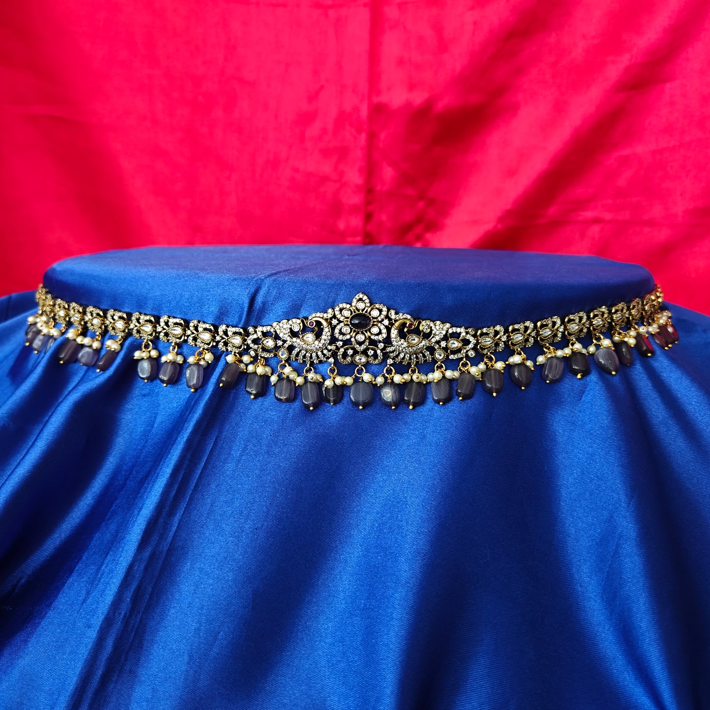 Beautiful Victorian Chain Type Vaddanam In Purple Beads