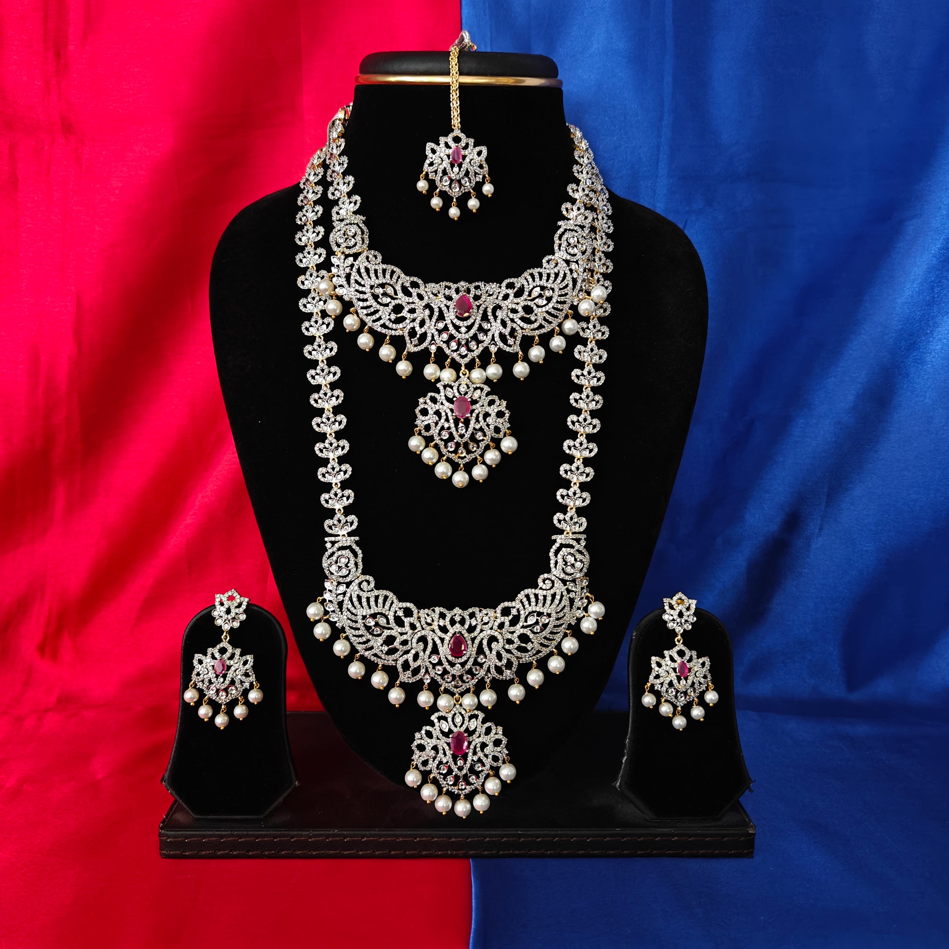 Elegant GJ Combo Set In Ruby Stone - Ambica Wedding Mall