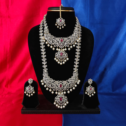 Elegant GJ Combo Set In Ruby Stone - Ambica Wedding Mall
