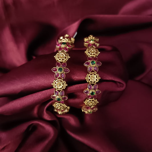 Beautiful Ruby Floral Designed Bangles