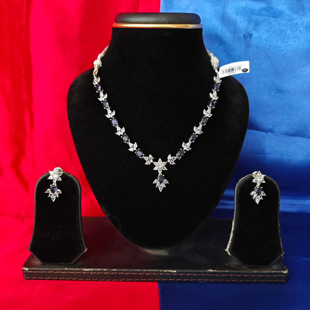 Elegant AD Short Necklace In Purple Coloured Stone