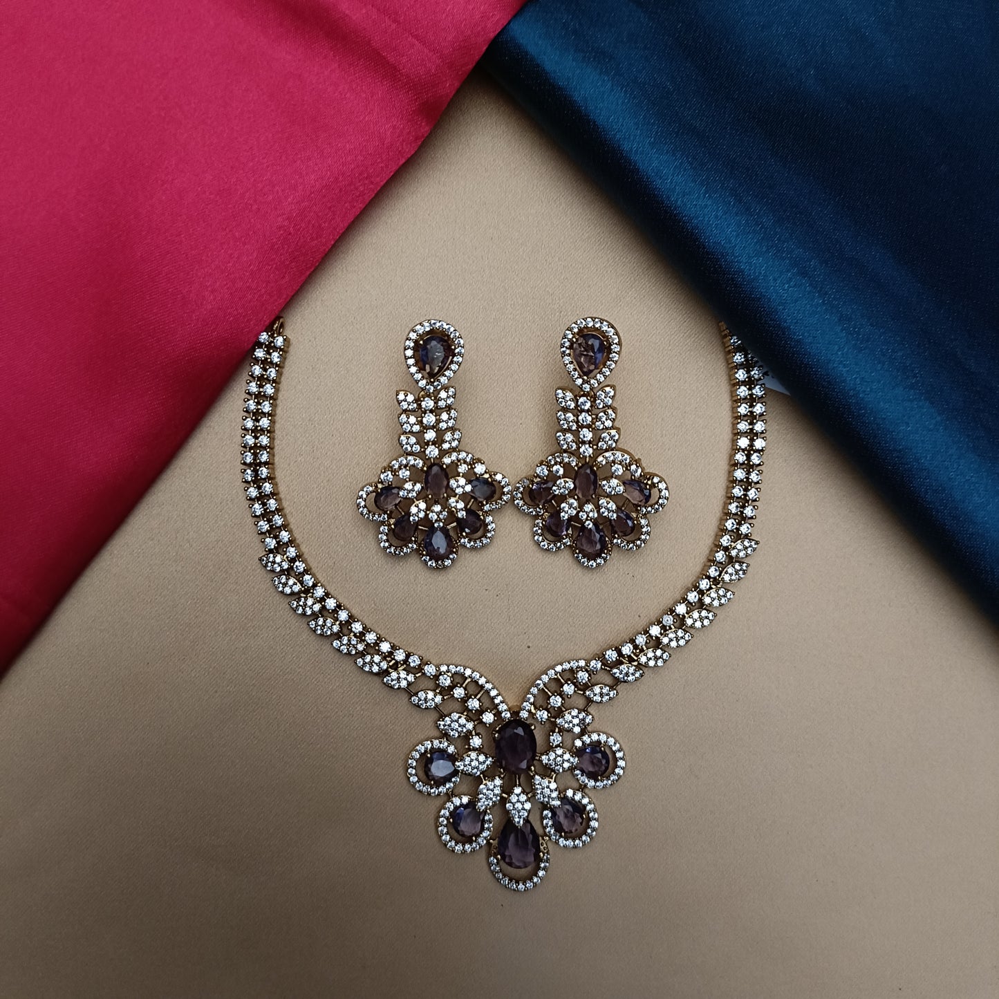 Elegant Victorian Mini Haaram In Purple Stone