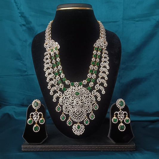 Elegant GJ Layered Long Necklace In Green Colour