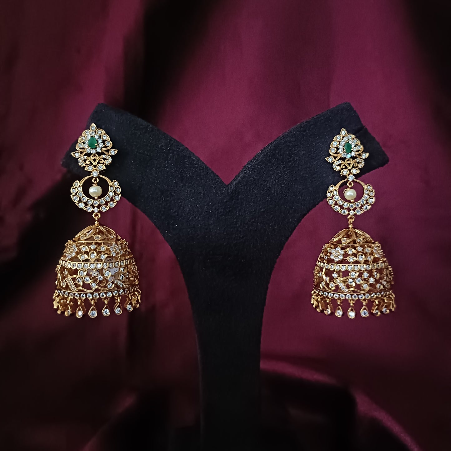 Elegant CZ Chandbali Jhumkas