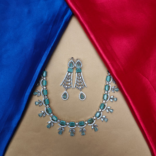 Beautiful AD Short Necklace In Pista Green Stone