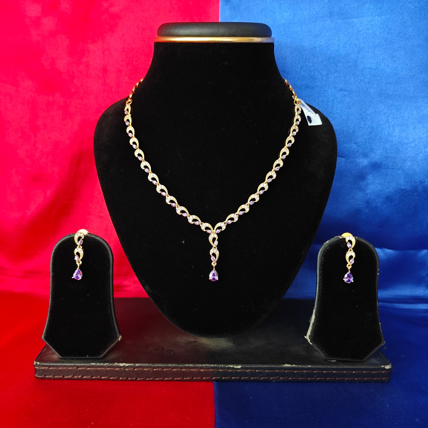 Beautiful CZ Short Necklace In Lavender Stone