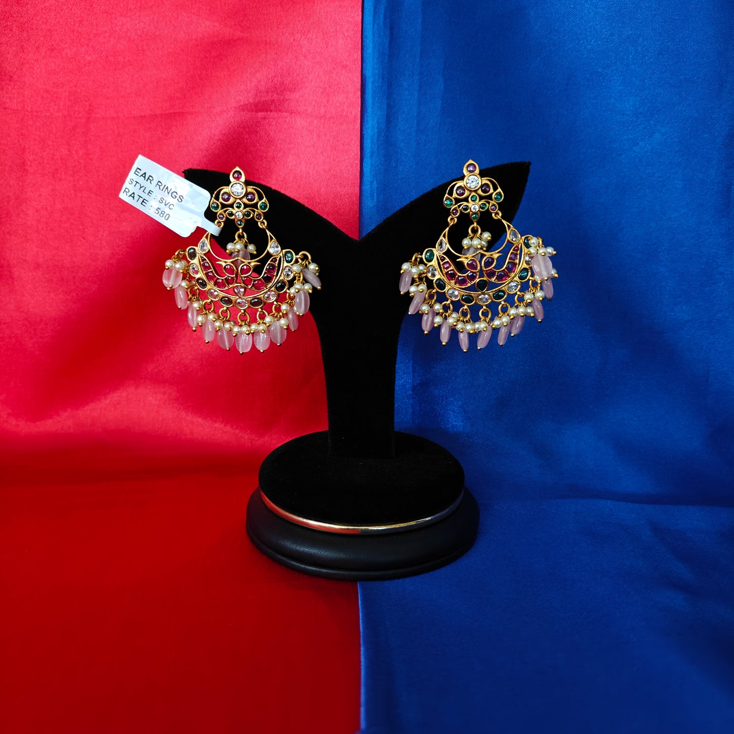 Beautiful Chandbali Earring In Baby Pink Beads