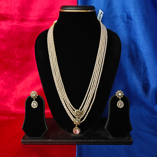 Beautiful Baby Pink Coloured Honex Necklace With Earrings