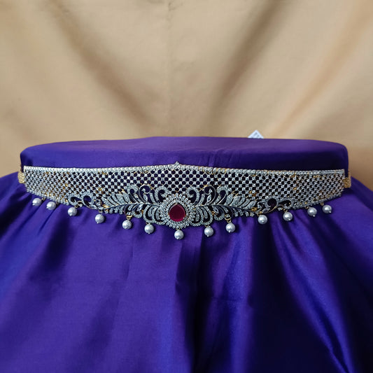 Elegant GJ Chain Type Vaddanam In Ruby Stone