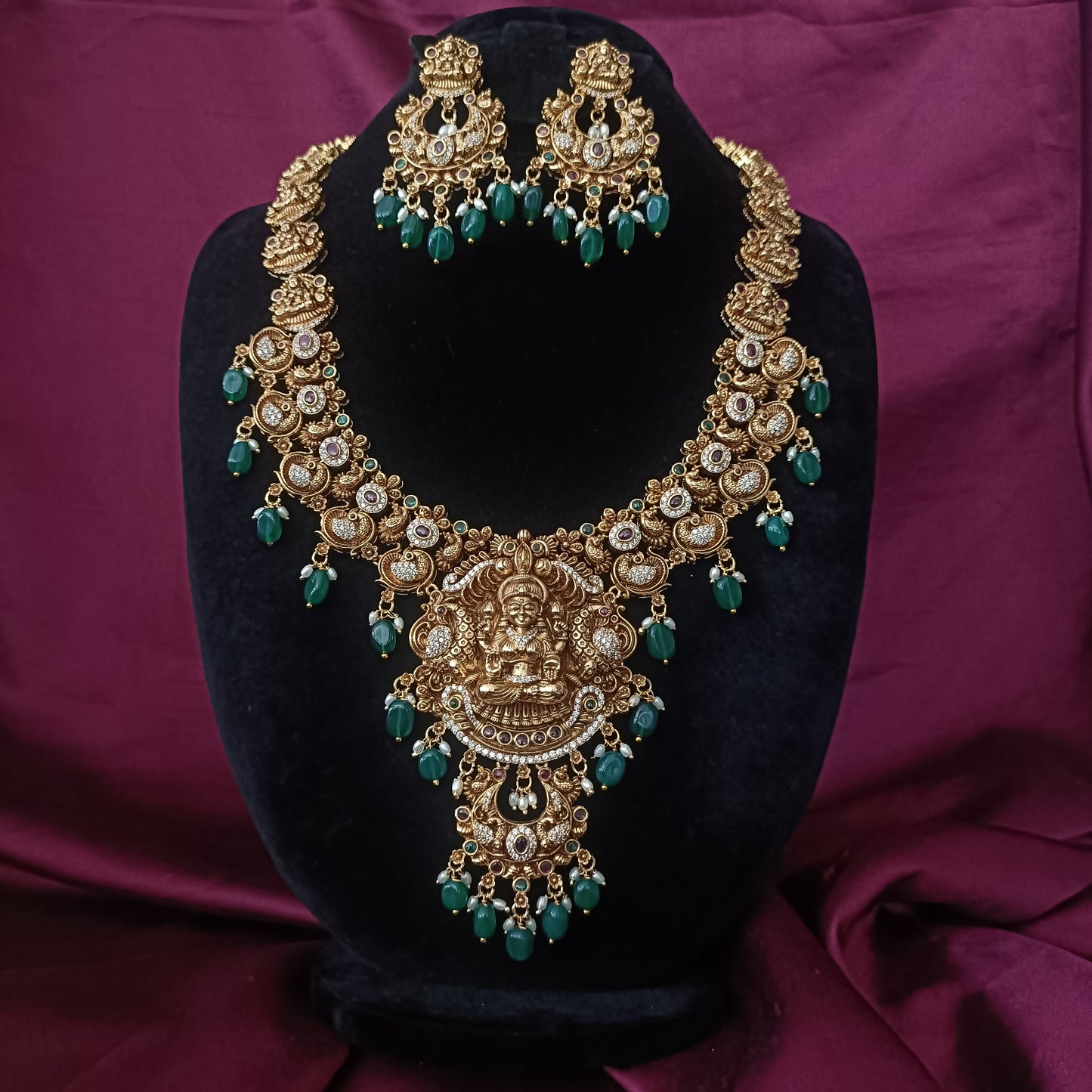 Trendy Nakshi Laxmi Idol Long Haaram With Monalisa Beads