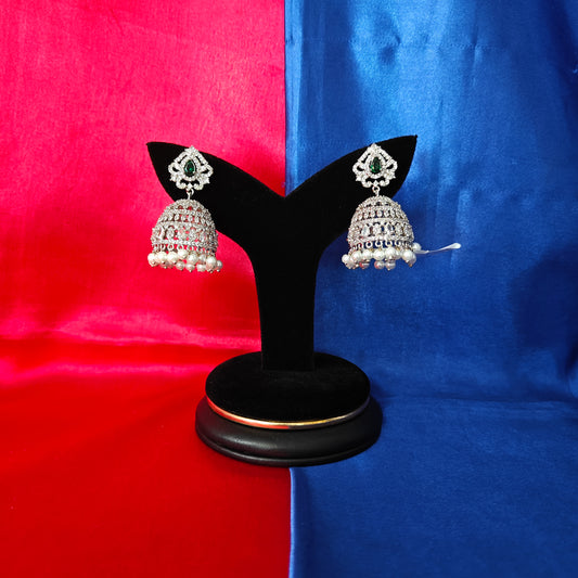 Beautiful Silver Jhumki In Green Stone