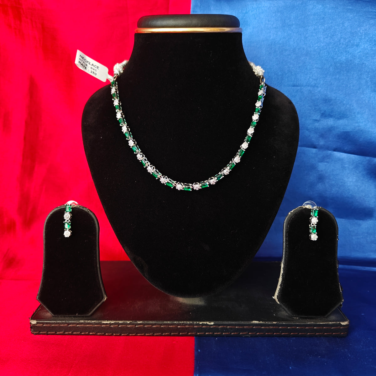Elegant AD Short Necklace In Green Coloured Stone