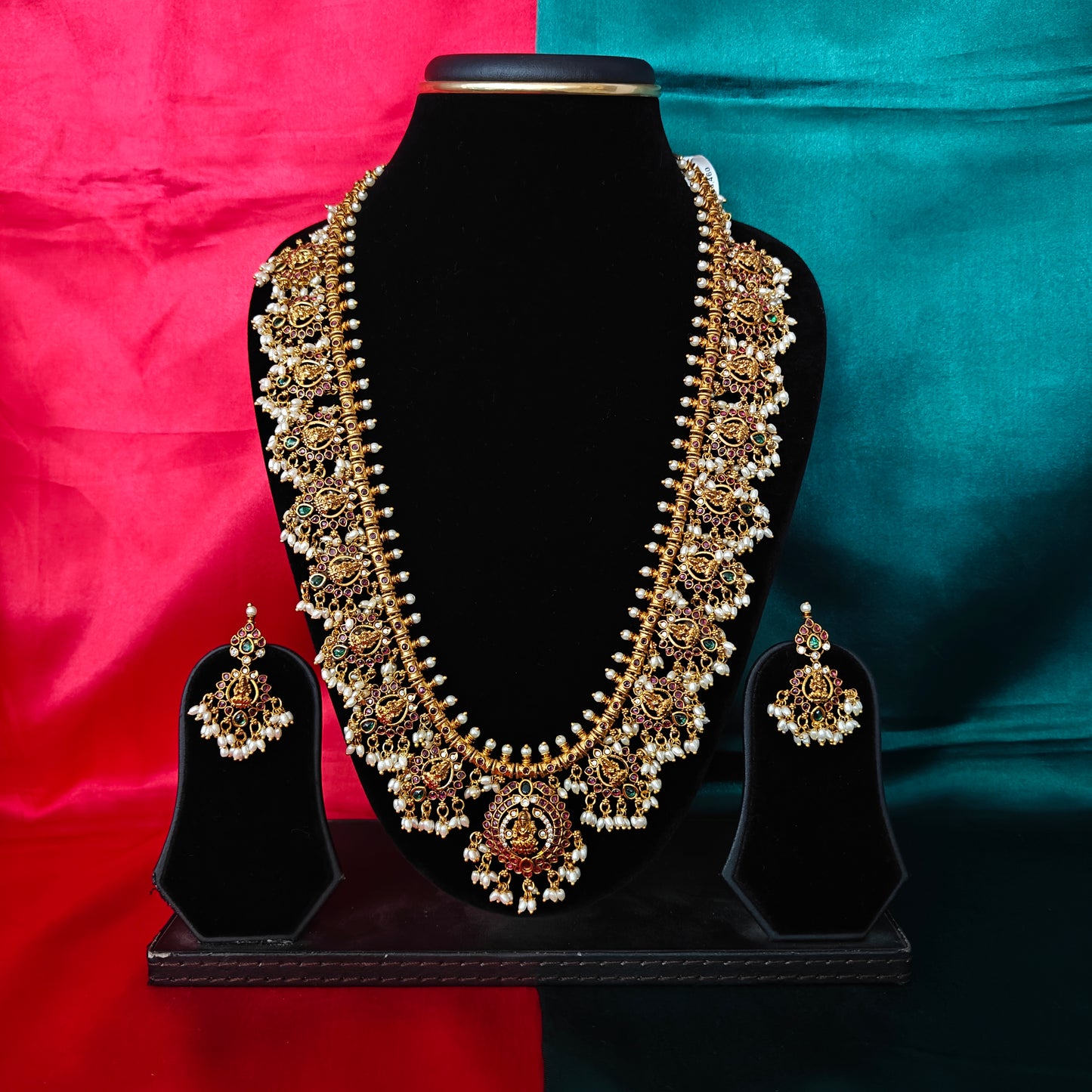 Elegant Guttapusalu Long Necklace With Laxmi Idol