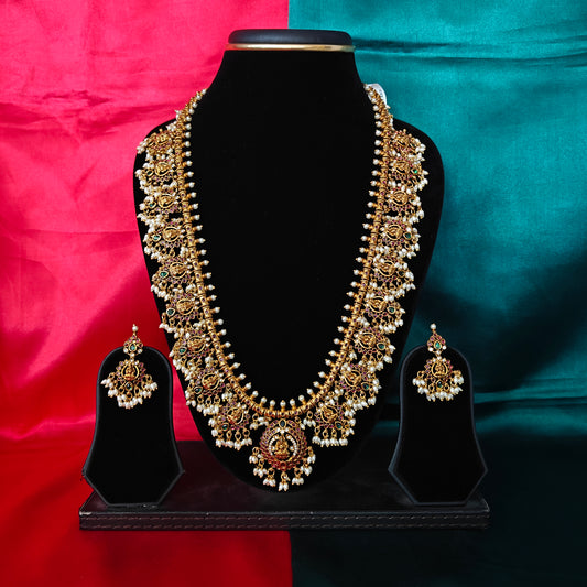 Elegant Guttapusalu Long Necklace With Laxmi Idol
