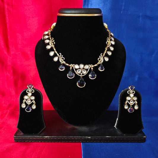 Beautiful Victorian Short Necklace In Purple Stone