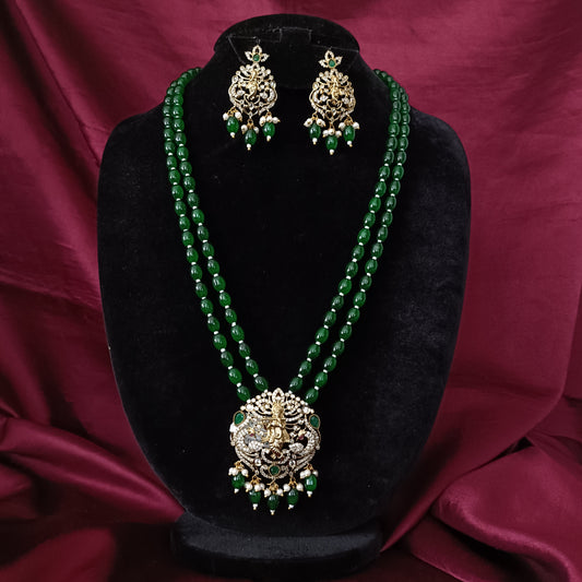 Simple Green Colour Beads Maala With Krishna Locket