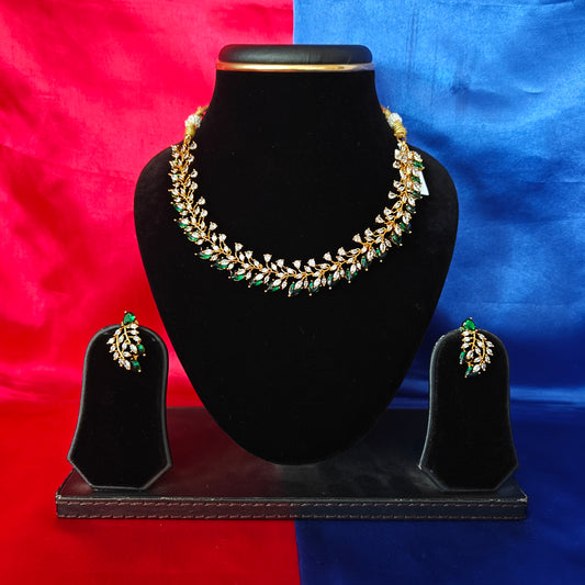 Elegant Mini Haaram In Green Stone