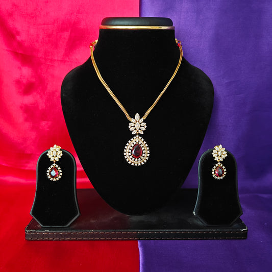 Beautiful Simple Non Necklace In Maroon Stone