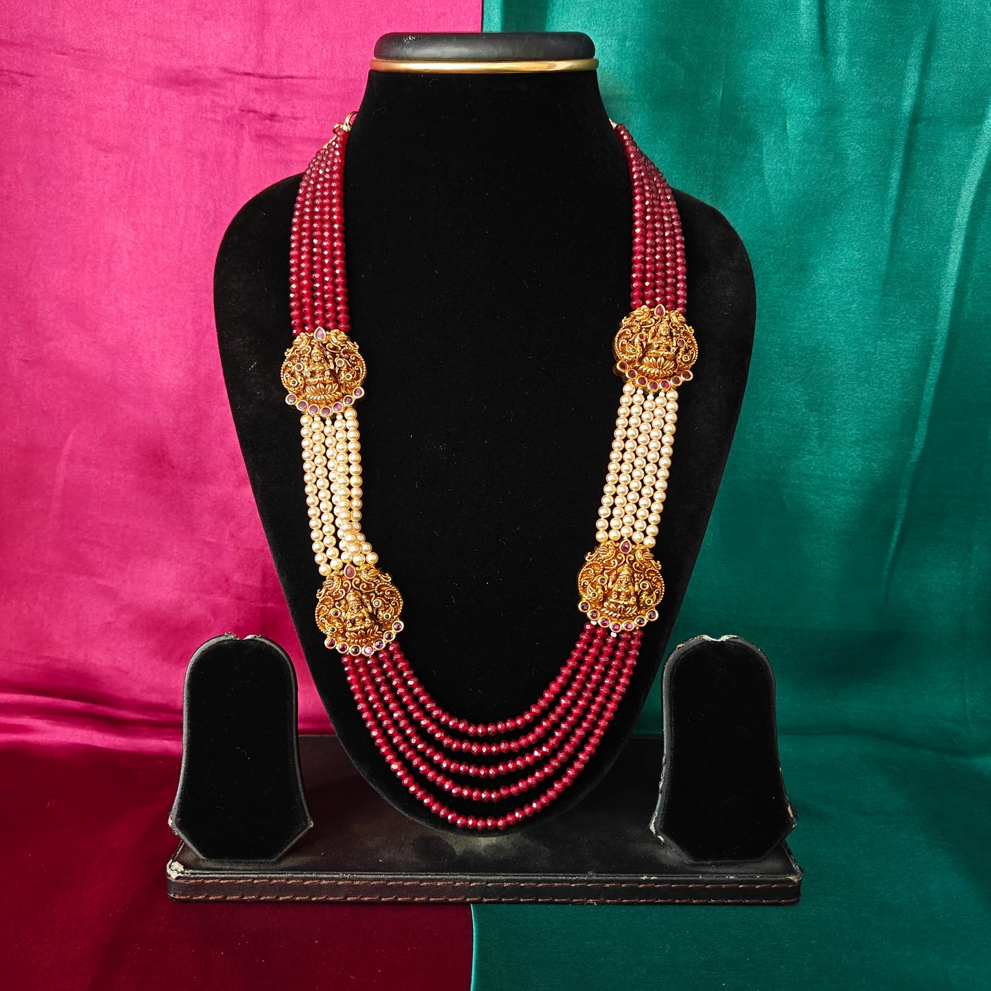 Beautiful Maroon Coloured Honex Layered Necklace With Pearls - Ambica Wedding Mall