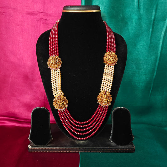 Beautiful Maroon Coloured Honex Layered Necklace With Pearls - Ambica Wedding Mall