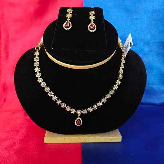 Beautiful Mini Haaram In Maroon Stone