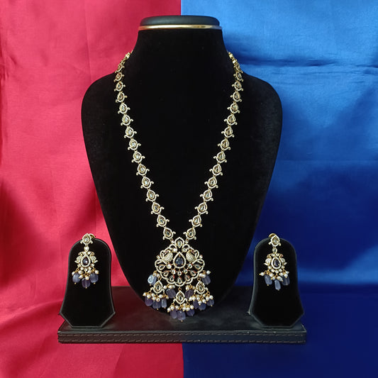 Elegant Victorian Long Necklace In Purple Beads