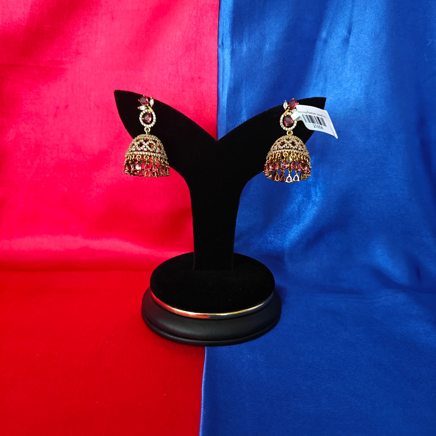 Beautiful Victorian Jhumki In Red Stone