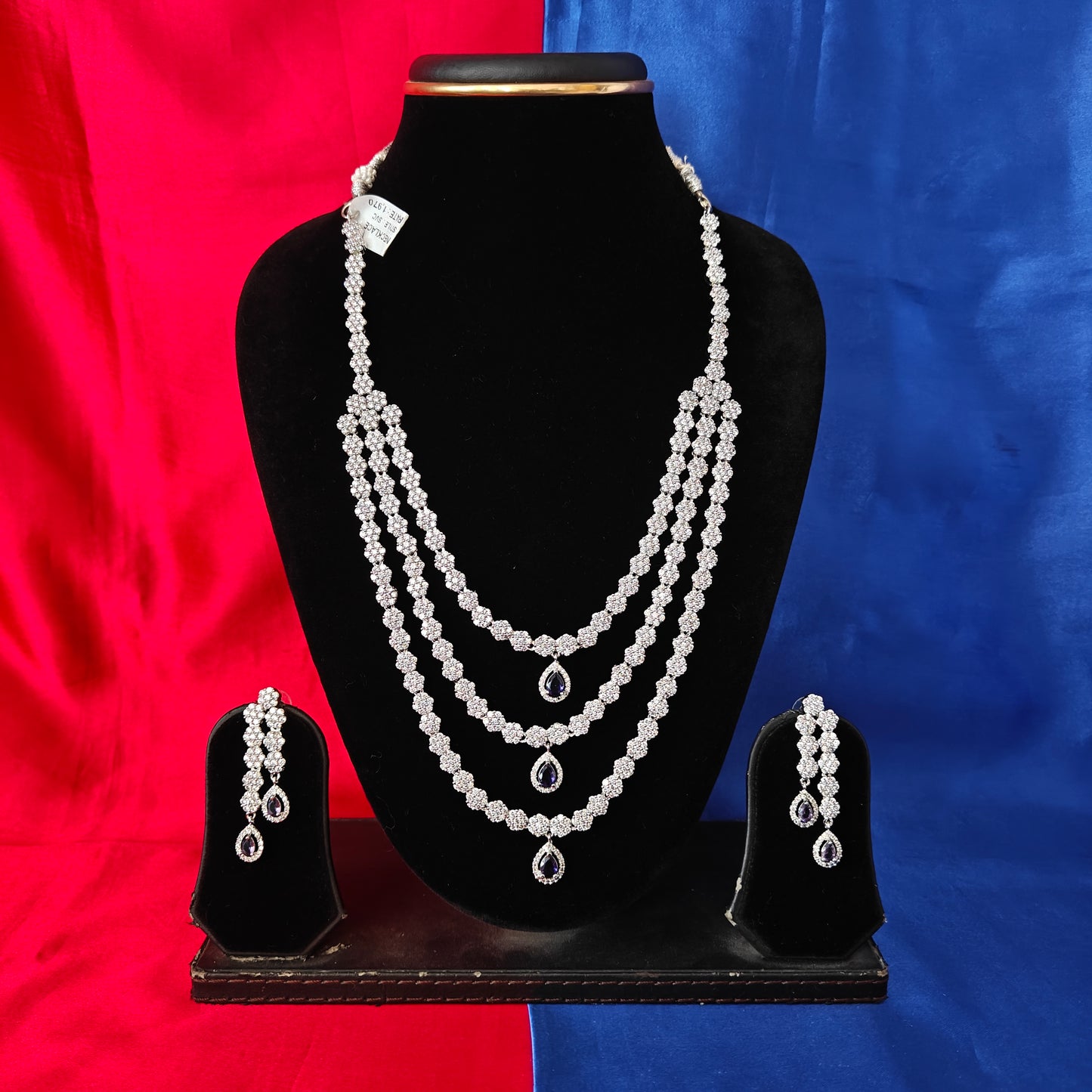 Beautiful Silver Layered Long Necklace In Purple Stone