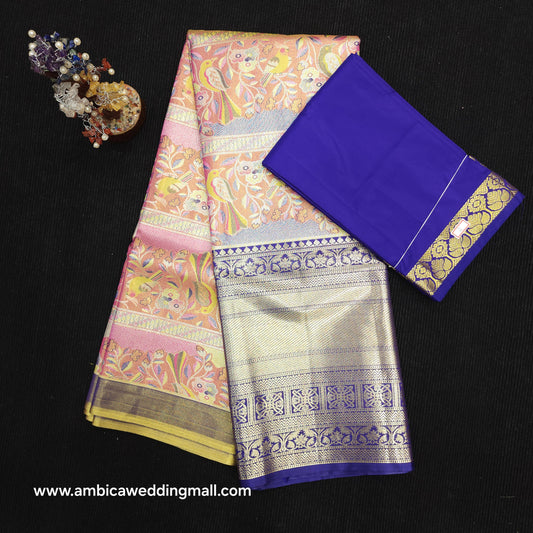 Buy Stunning Kanchi pattu mix L Kalamkari Lehenga [Free Size]