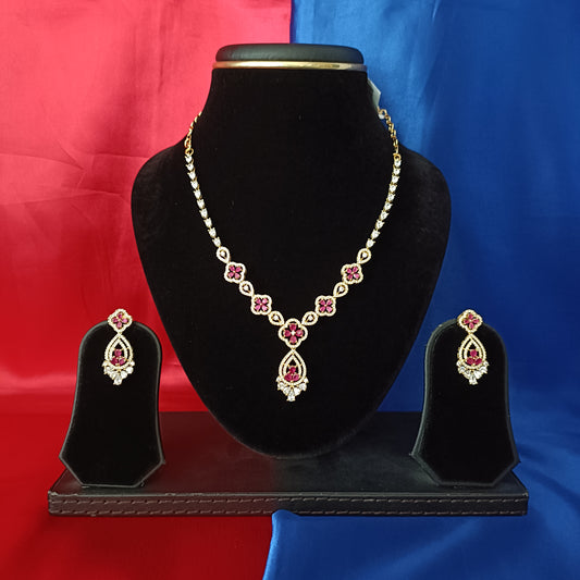 Beautiful CZ Short Necklace In Ruby Stone