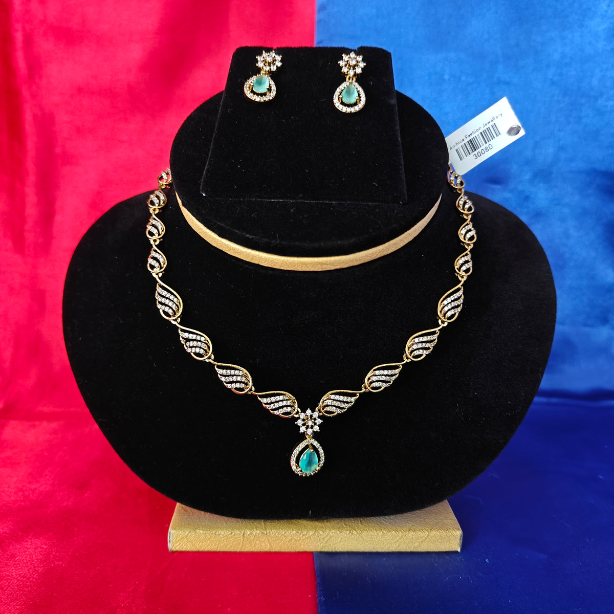 Beautiful Mini Haaram In Pista Green Stone