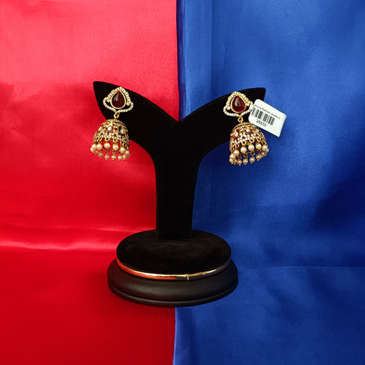Beautiful Victorian Jhumki In Red Stone