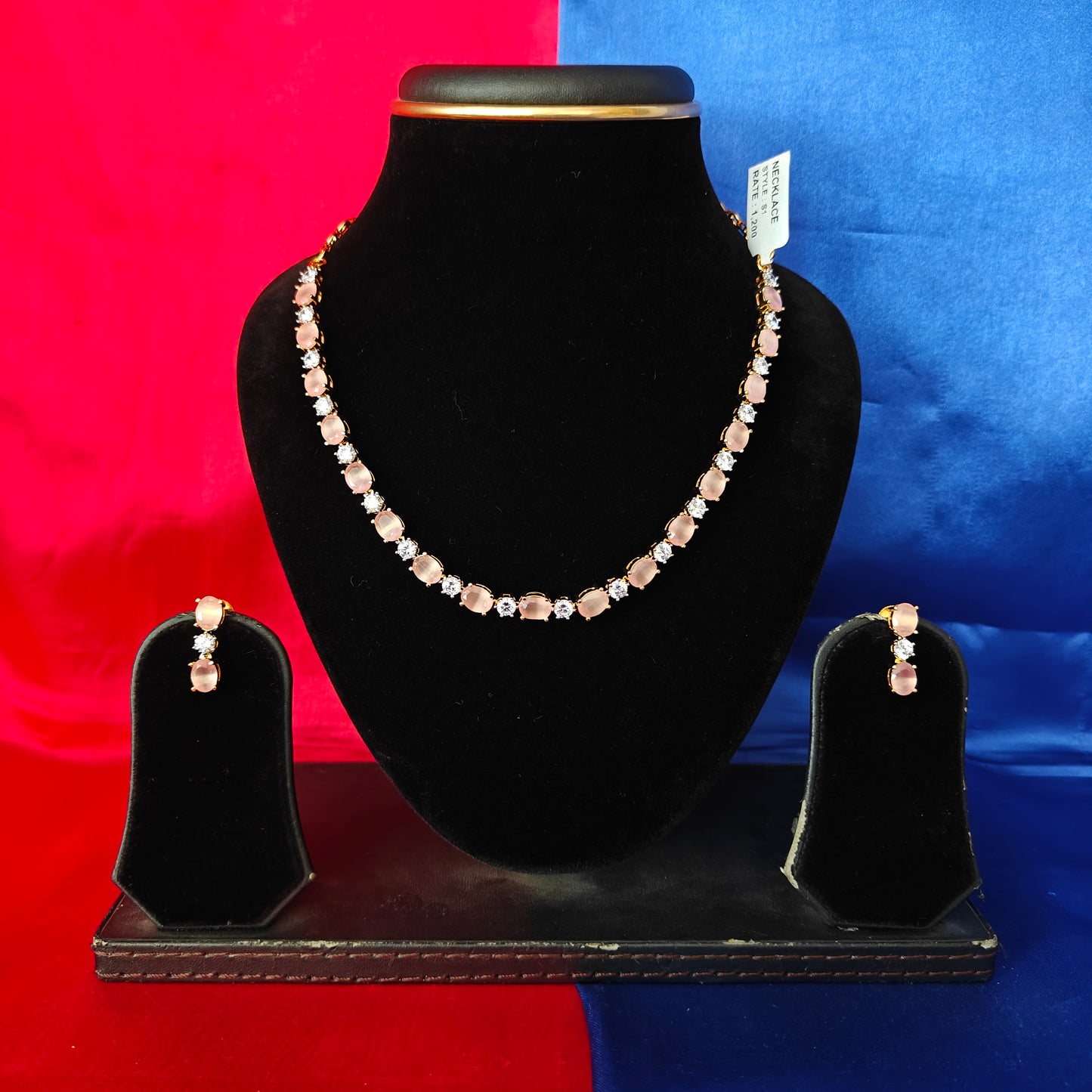 Beautiful CZ Short Necklace In Baby Pink Stone