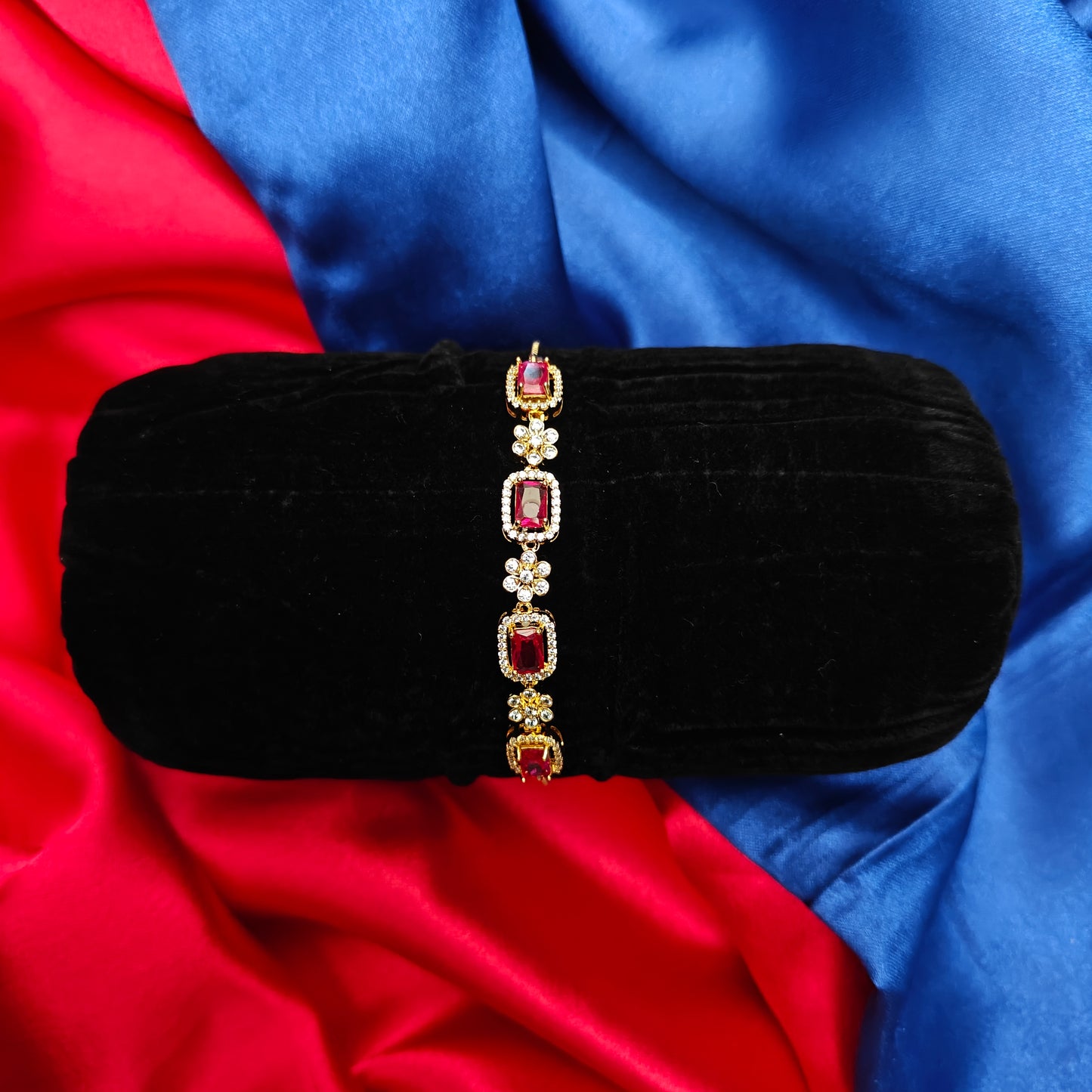 Beautiful Chain Type Gold  Bracelet In Ruby Stone