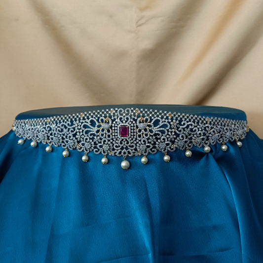 Elegant GJ Chain Type Vaddanam In Ruby Stone