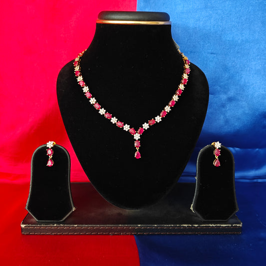 Beautiful CZ Short Necklace In Ruby Stone