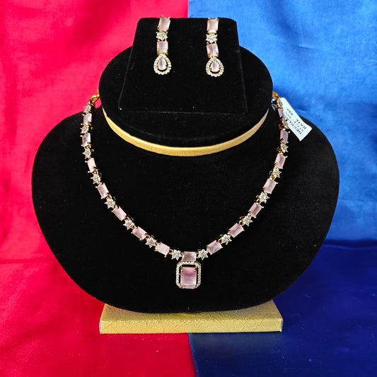 Beautiful Mini Haaram In Baby Pink Colour Stone