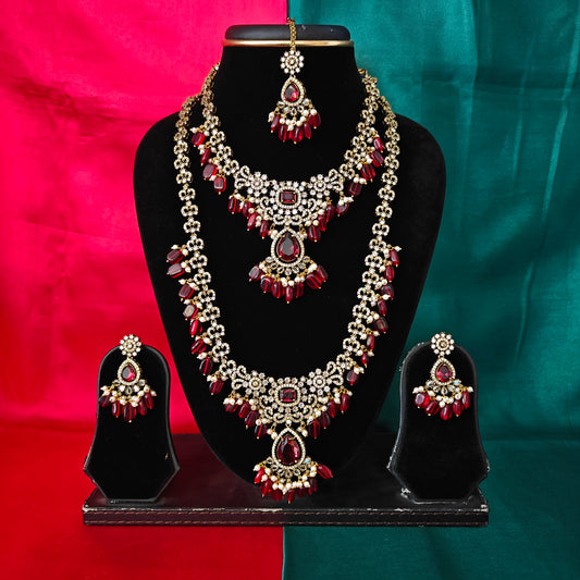Beautiful Victorian Combo Set In Maroon Beads