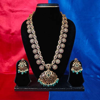 Beautiful Jadau Kundan Long Necklace With Changeable Pendent
