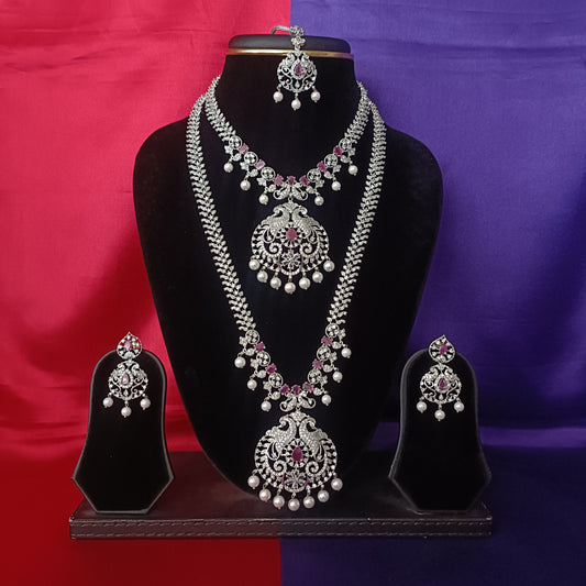 Beautiful Silver Combo Set In Ruby Stone