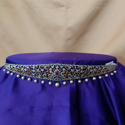 Elegant GJ Chain Type Vaddanam In Ruby Stone