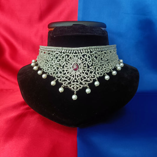 Beautiful Silver Choker In Ruby Stone