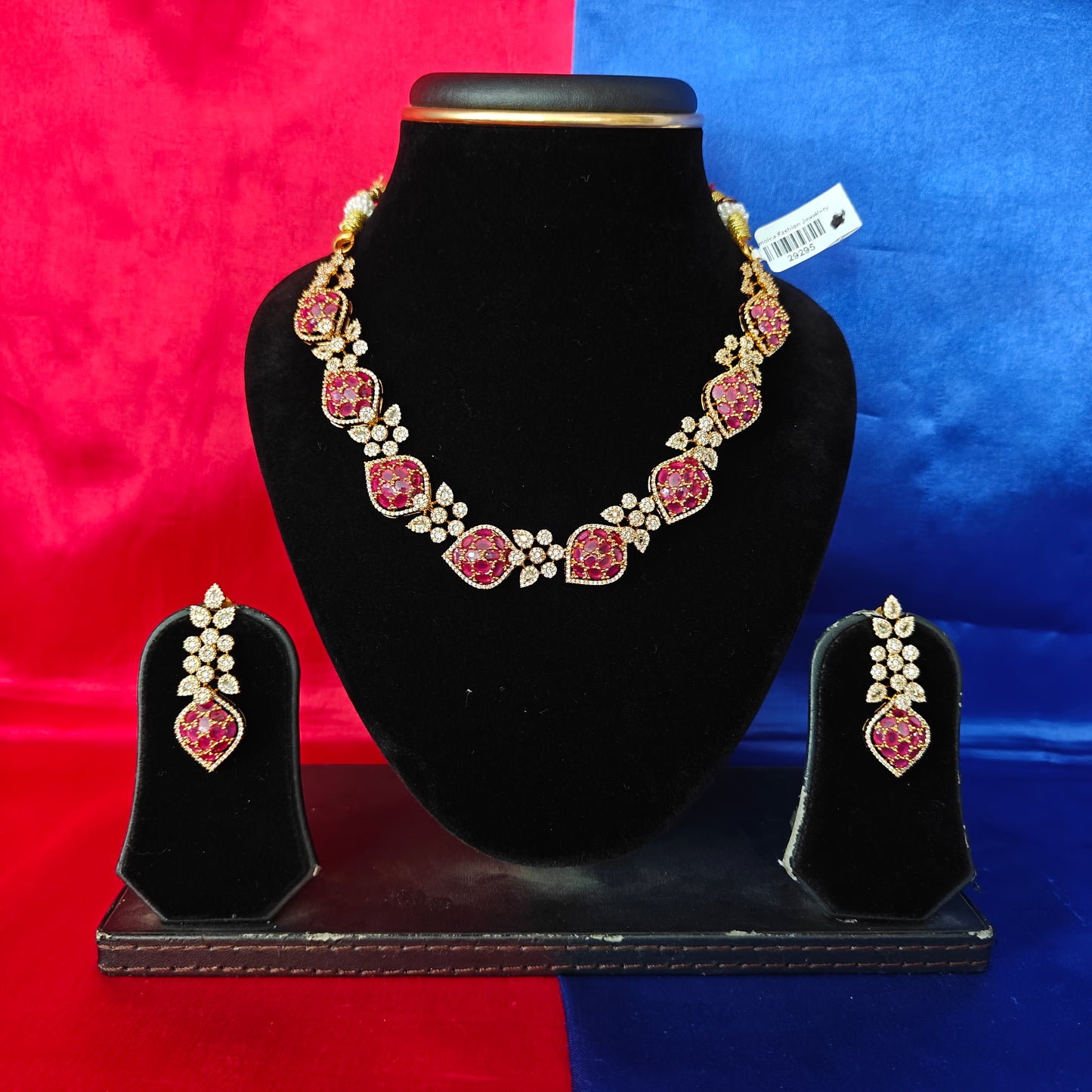 Beautiful CZ Short Necklace In Ruby Stone