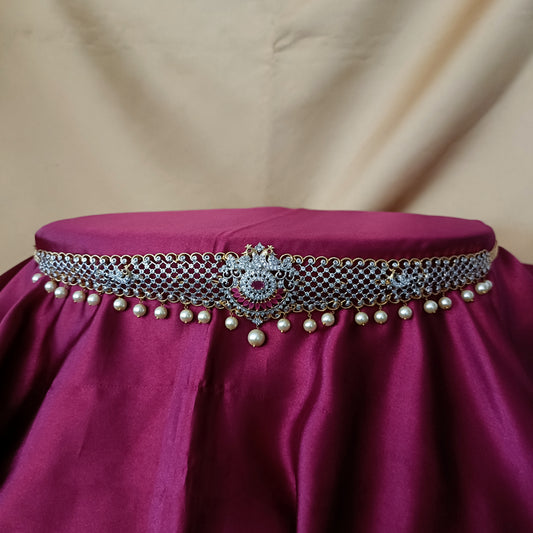 Elegant GJ Chain Type Vaddanam In Ruby Stone