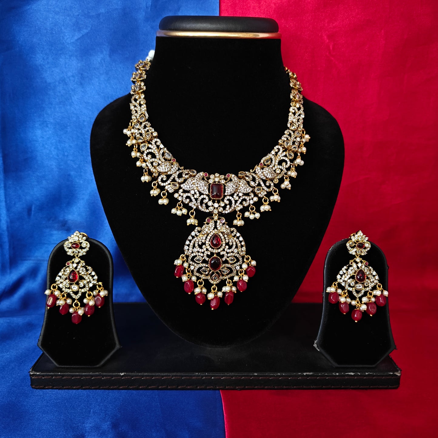Beautiful Victorian Short Necklace In Maroon Beads - Ambica Wedding Mall