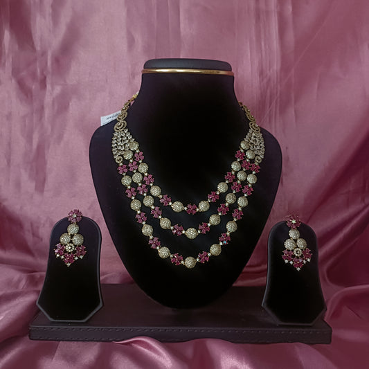 Beautiful Pink Floral Design Short Necklace