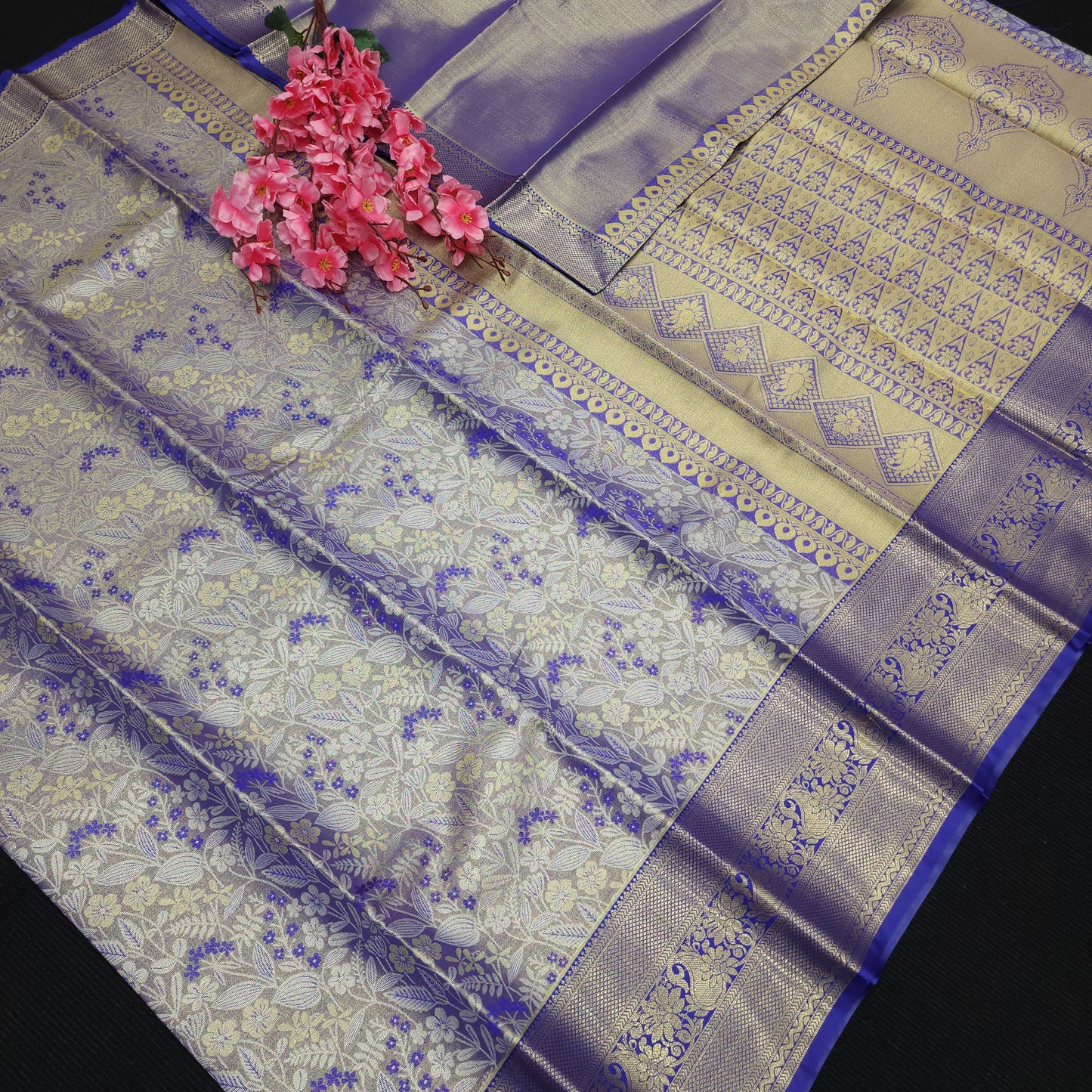 ✨️Semi Kanchi Pattu One Gram Gold Saree💫