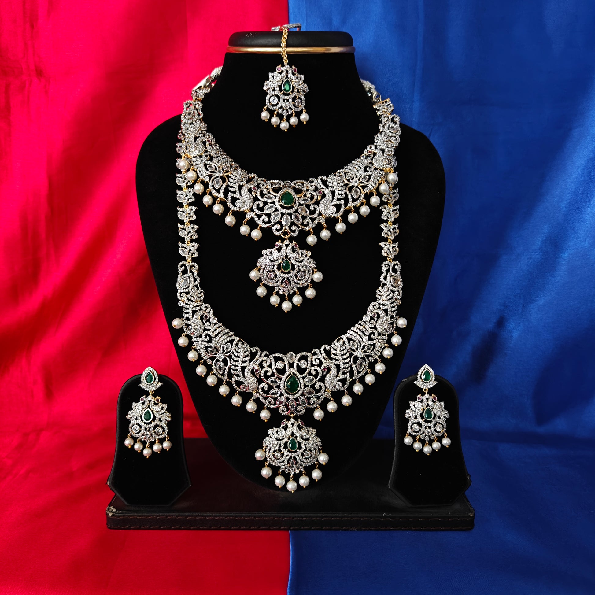 Elegant GJ Combo Set In Green Stone - Ambica Wedding Mall